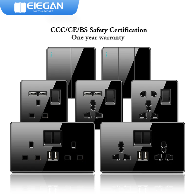 Home Improvement Uk - مقبس المملكة المتحدة ELEGAN أسود 16A/20A/45A